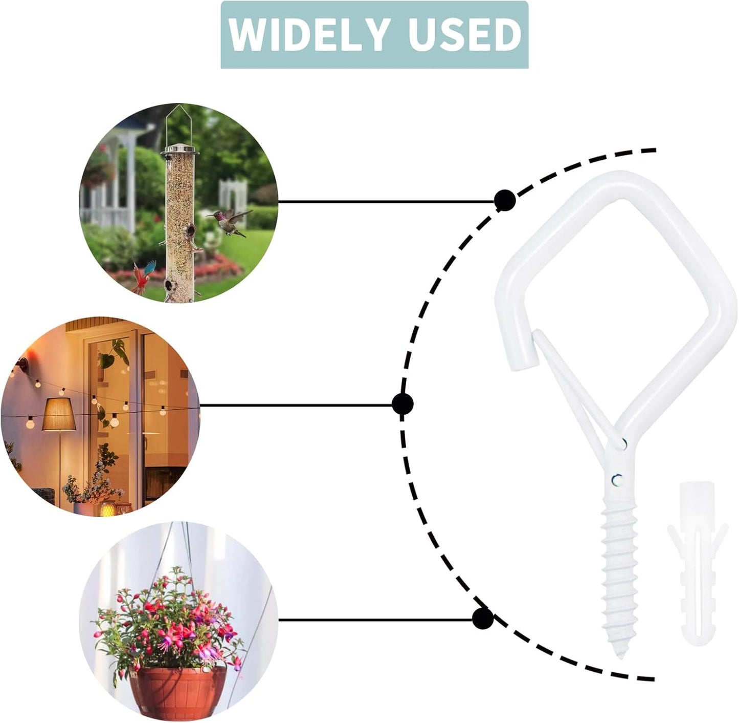 10PCS Eye Screw Hooks for Hanging Heavy Duty with Safety Buckle.Metal Ceiling Hooks for Hanging Plants,Cup,Wind Chime,Bird Feeders,christmas String Lights at Indoor&Outdoor,2.36 Inch(No Drill Bit)