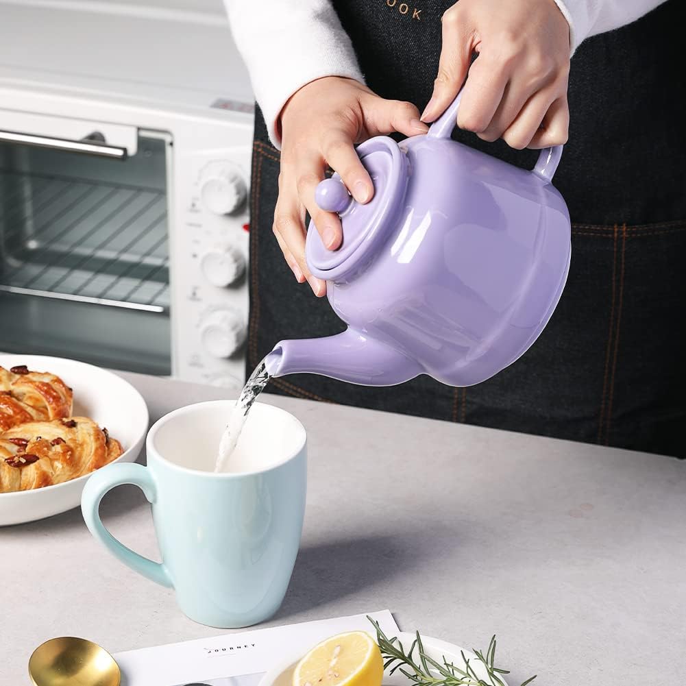 Sweejar 35 oz Porcelain Tea Pot, Teapot with Removable 18/8 Stainless Steel Infuser, Microwave & Dishwasher Safe Tea Maker, Tea Infuser Pots for Blooming loose Leaf Tea,Chrismas Women Gift(Purple)