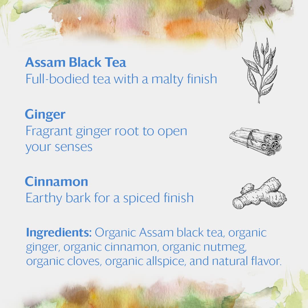 Grace Farms Organic Classic Chai Black Tea, 50 Sachet Pouch | Ginger & Spices | Fairtrade & Kosher |Gives Back 100% of Profits