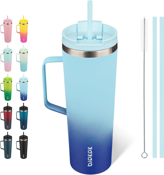 BJPKPK Insulated Tumbler with Handle, 30oz Insulated Tumblers with Lid and Straw, Stainless Steel Metal Water Bottles, Coffee Travel Mugs, Cups, Sky