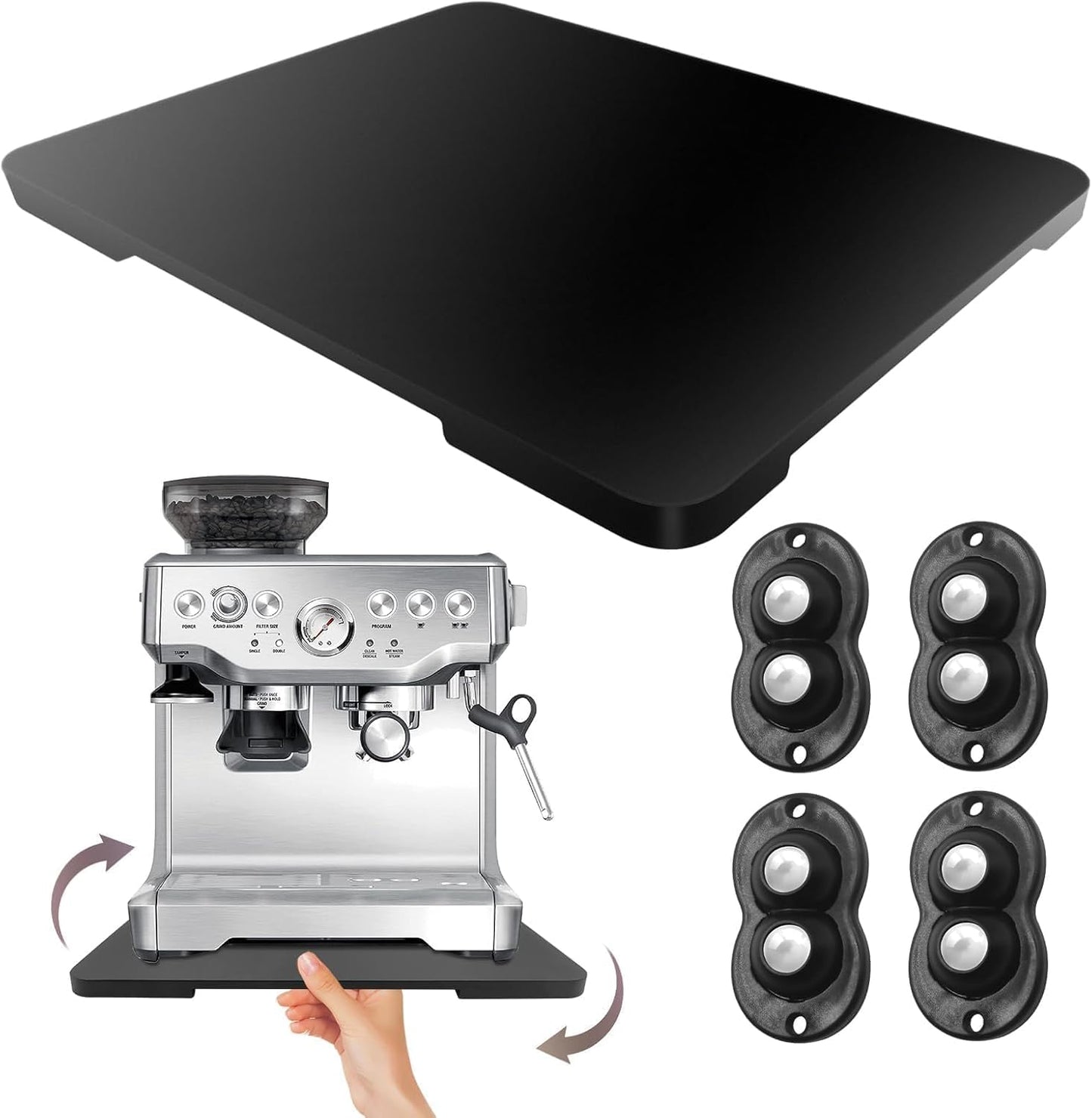 360° Rolling Tray Bamboo Appliance Slider for Kitchen Appliances, for Breville Espresso Machine Accessories, Sliding Tray for Coffee Maker Appliances Mat Easily from Under The Cabinet Black 13"×15.7"