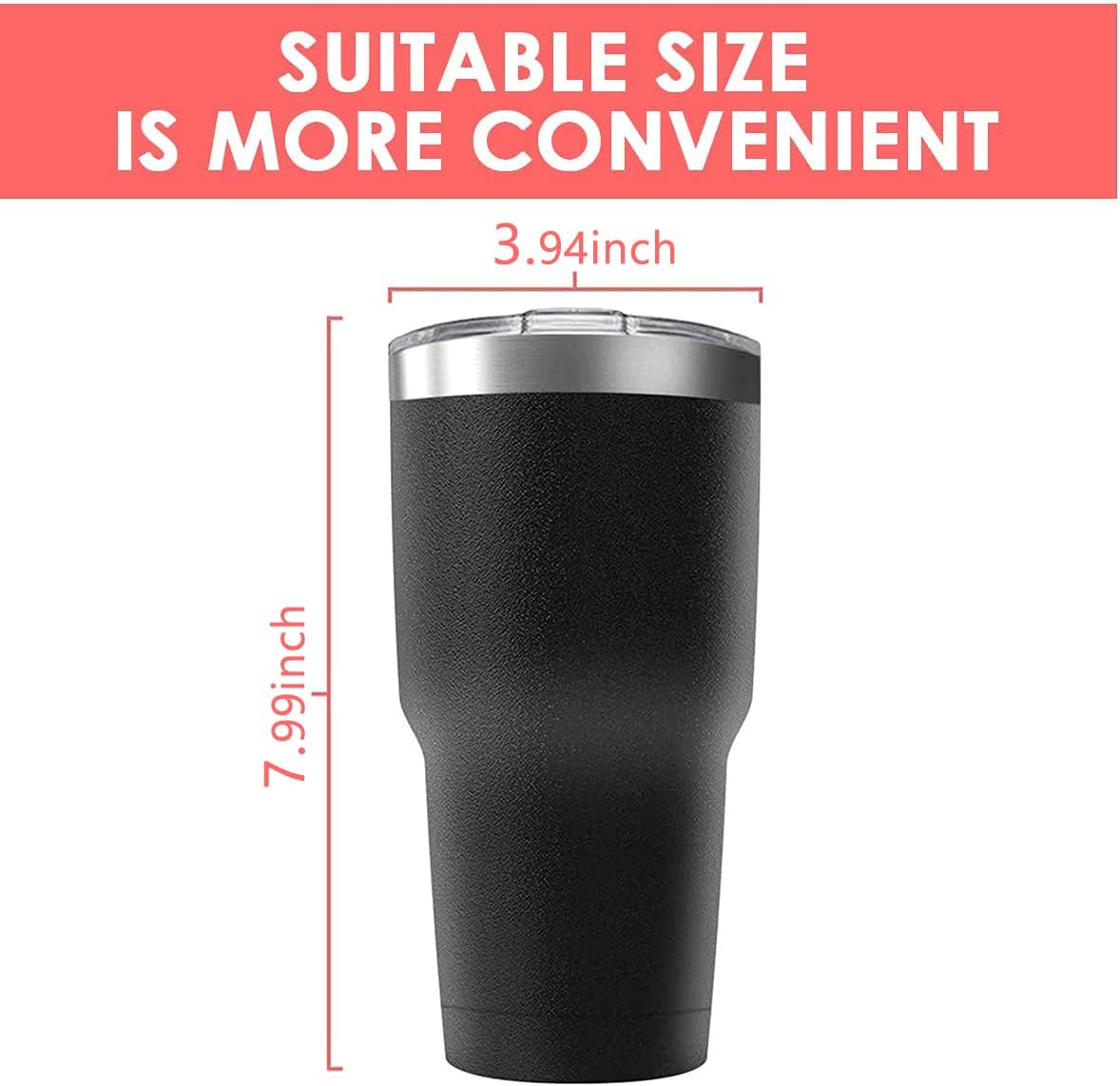 30oz Stainless Steel Travel Mug with Lid, 8 Pack Double Wall Vacuum Insulated Bulk Tumbler, Powder Coated Coffee Cup Suitable for Vehicle Cup Holders(Black)