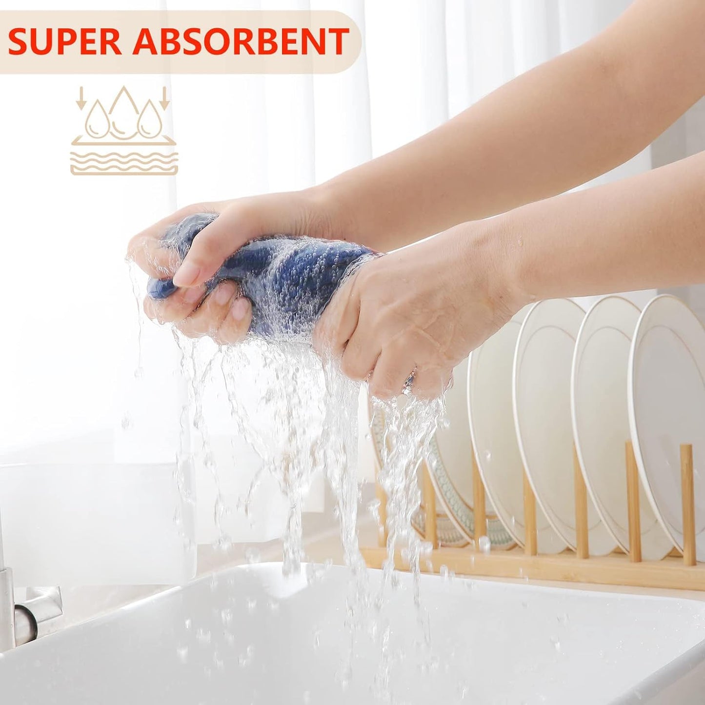 Homaxy 100% Cotton Waffle Weave Kitchen Dish Cloths, Ultra Soft Absorbent Quick Drying Dish Towels, 12 x 12 Inches, 8-Pack, Navy Blue