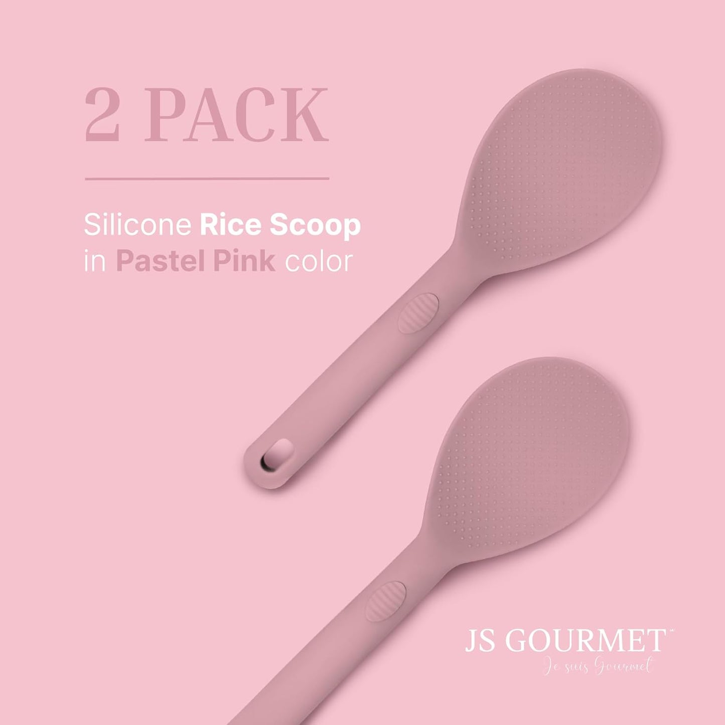 Silicone Rice Paddle Set – 2-Piece Set of Spoon Spatulas for Non-Stick Cookware – Kitchen Tools and Accessories with Comfortable Handles, Heat-Resistant Utensils for Cooking and Baking – Pastel Pink