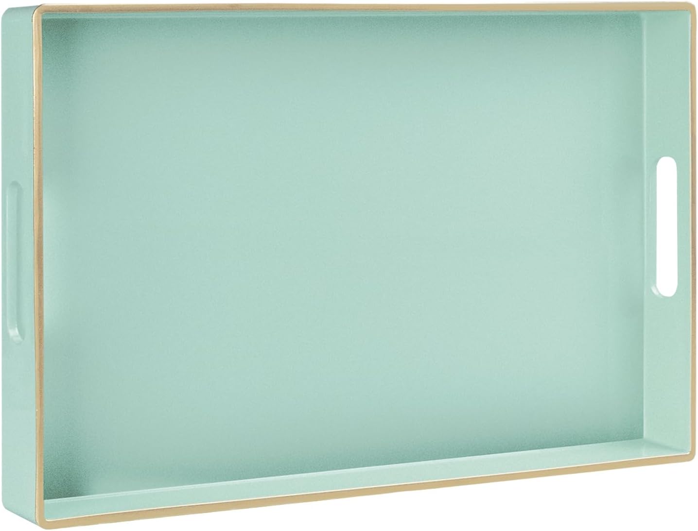 MAONAME Mint Green Serving Tray with Handles, Modern Decorative Trays for Coffee Table, Plastic Rectangular Trays for Ottoman, Bathroom, Decor, 15.8” x 10.2” x1.4