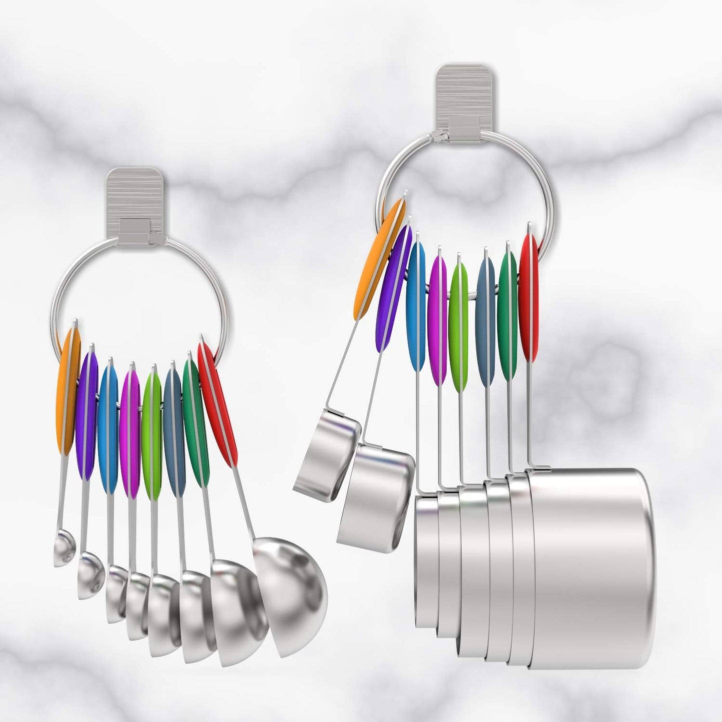 Measuring Cups & Spoons Set of 16, Wildone Premium Stainless Steel Measuring Cups and Measuring Spoons with Colored Silicone Handle, Including 8 Nesting Cups, 8 Spoons, for Dry and Liquid Ingredient