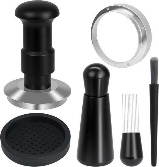 54mm Espresso Tamper Set, 5-IN-1 Espresso Accessories Kit with Coffee Tamper, WDT Tool, Dosing Funnel, Non-slip Mat and Cleaning Brush