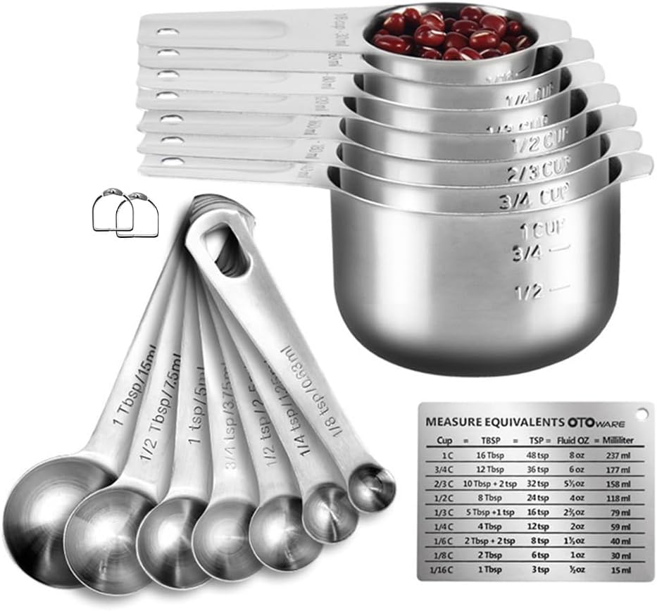 Measuring Cups and Spoons Set Heavy Duty 304 Metal Stainless Steel Measuring Cup Spoon Kitchen Gadgets for Cooking Baking (Set of 17)