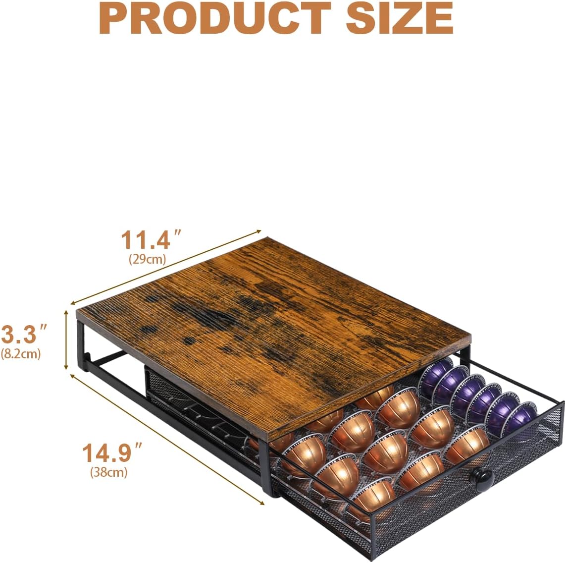Coffee Pod Holder Drawer Organizer Compatible for Nespresso Vertuo Pods, Holds up to 54 Small or 28 Big Vertuo Pods Rustic Brown