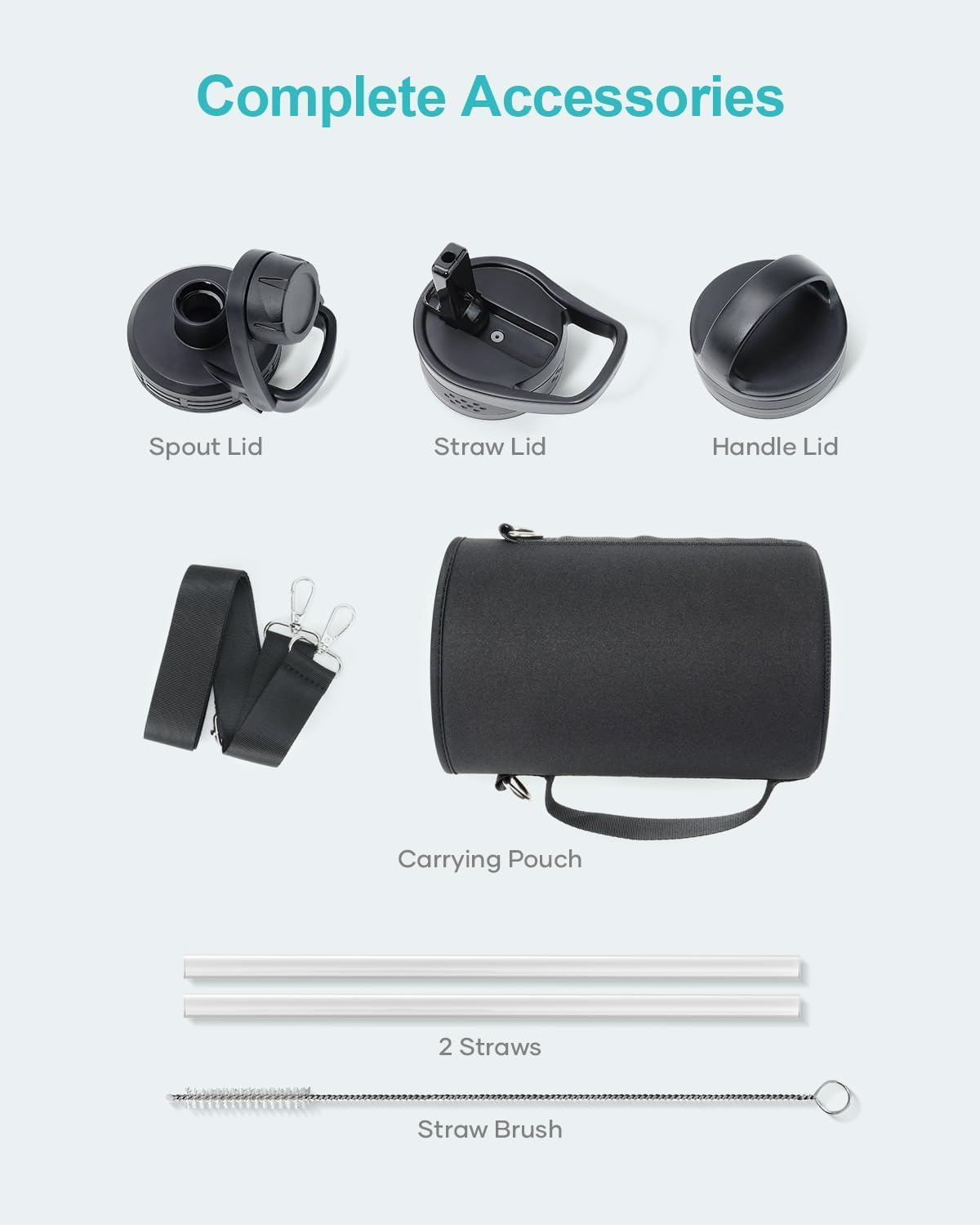 BUZIO 32 oz Water Bottle Insulated with Straw & 3 lid and Carrying Pouch, Leak Proof Anti-Slip Stainless Steel Water Flask Jug, Cold for 48 Hrs Double Vacuum Thermo Canteen, BPA-Free, Indigo Crush