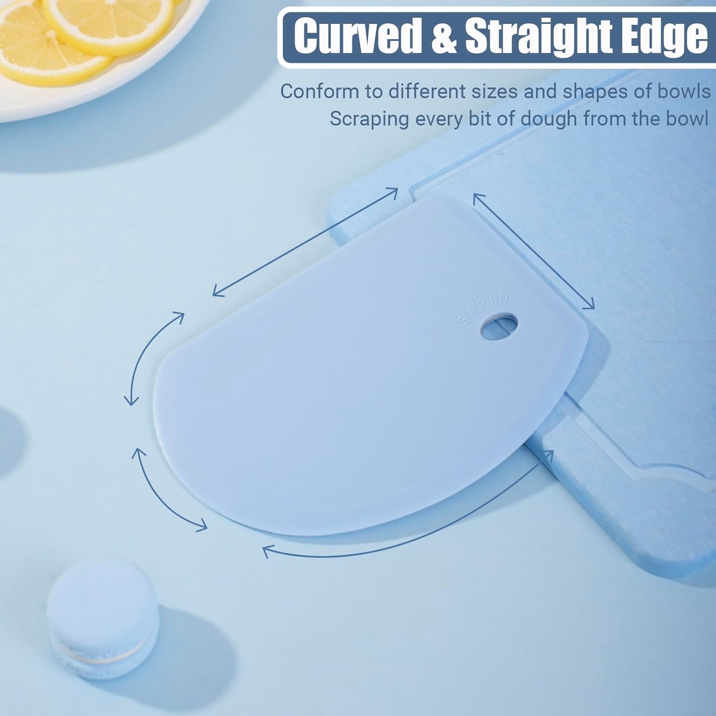 Silicone Dough Scraper with Stainless Steel Sheet, Curved Edge Flexible Bowl Scraper for Baking, Food Grade Silicone Bench Scraper for Sourdough Bread Proofing Basket, 5.98" × 4.3", Blue, SAPID