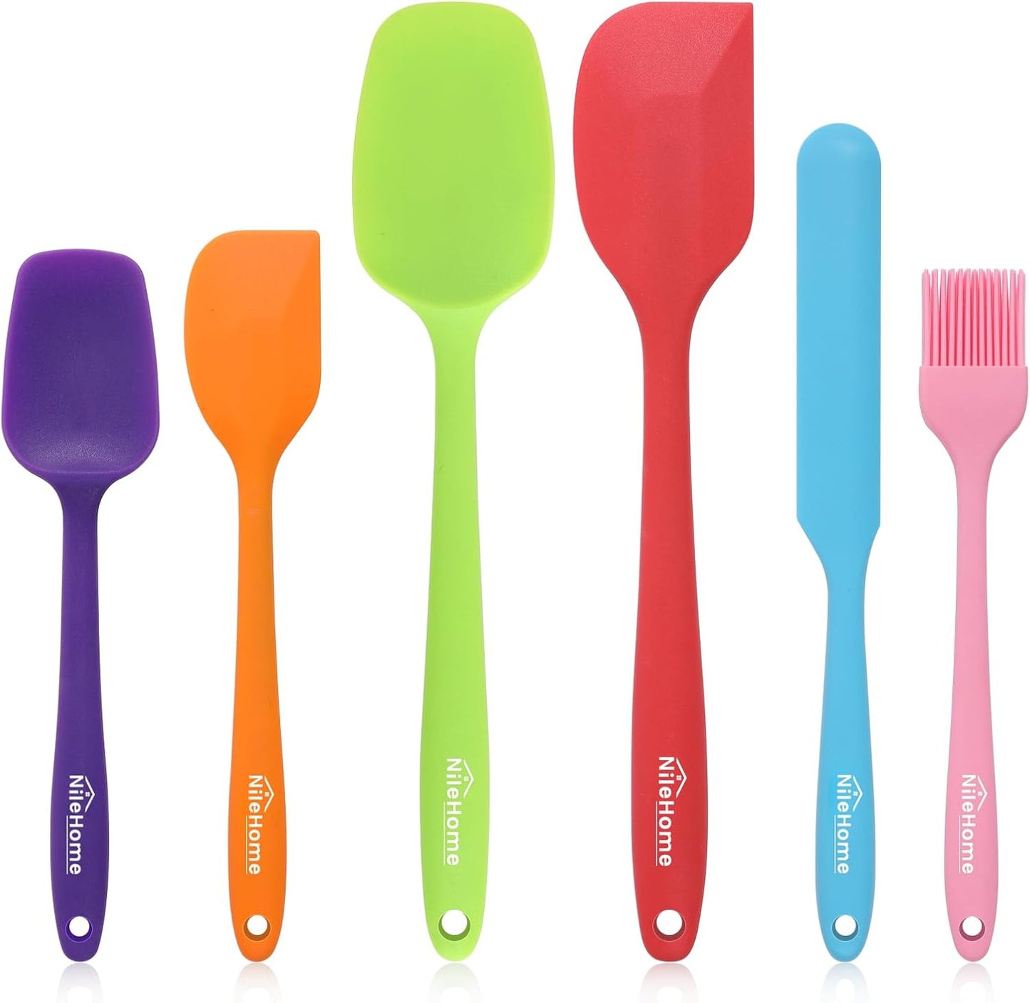 NileHome Silicone Spatula Set, 6 Pcs Food Grade Kitchen Utensils with Silicone Brush Heat Resistant Dishwasher Safe BPA-Free Rubber Spatula for Scraping, Baking, Cooking, Mixing, Multicolor