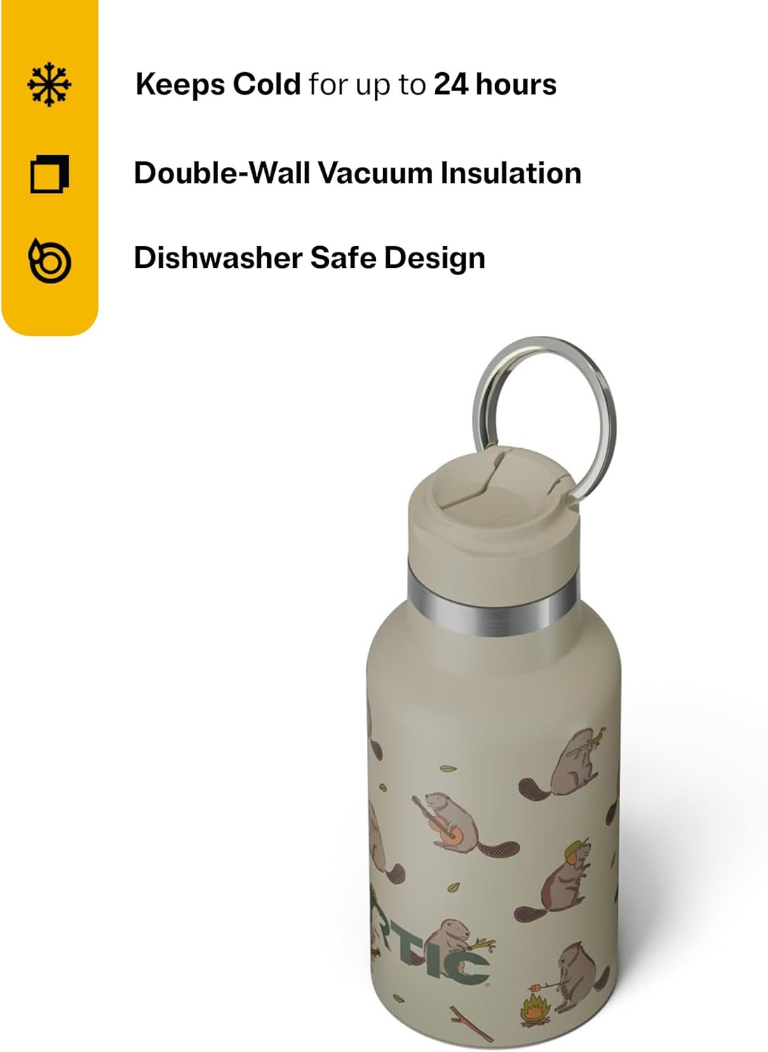 RTIC Little Journey Bottle with Straw, Insulated, Stainless Steel, Metal, Double Wall Vacuum-Insulation, Ceramic-Lined, Leak-Proof Lid, BPA-Free Water Flask for Sports, Travel, Busy Beaver