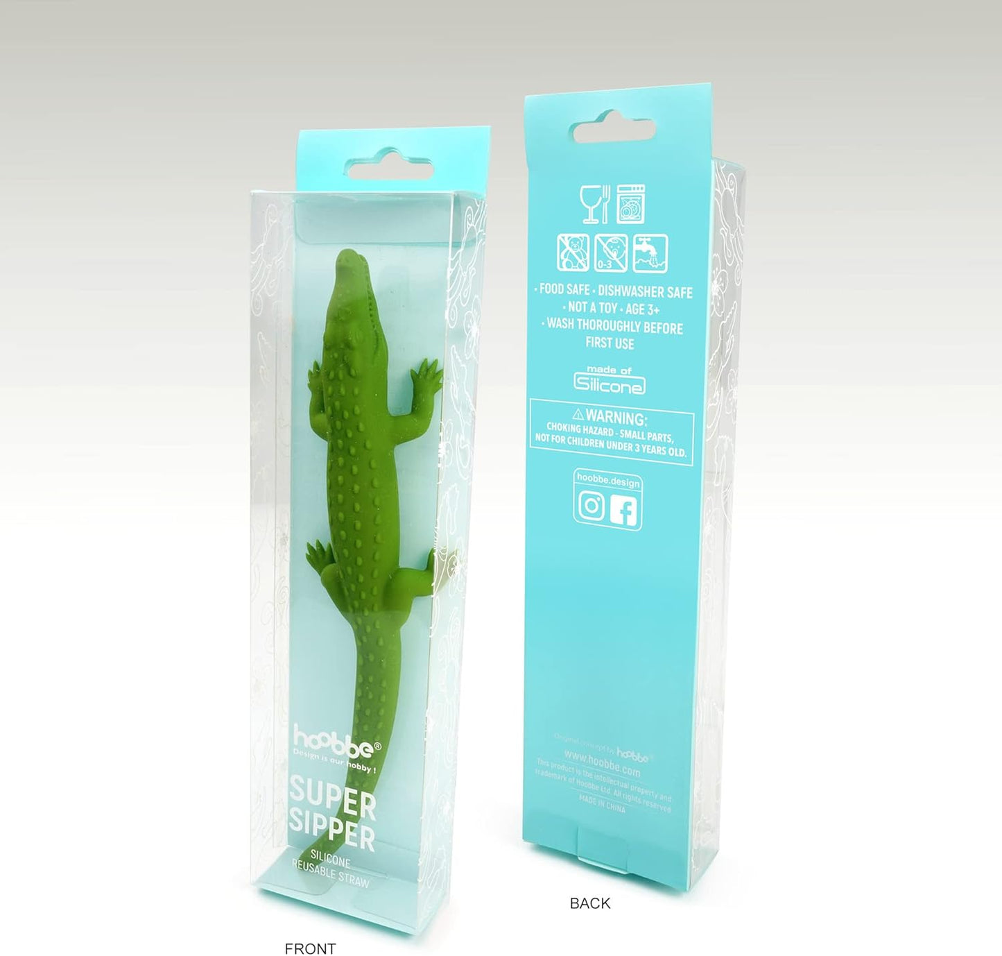 Hoobbe Silicone Reusable Animal Straw for kids, Fun and cute for Pool Side Party, Birthday Party, Under the Sea Party, BPA Free, Dust-Proof and Dishwasher Safe (Crocodile), 1 straw per pack