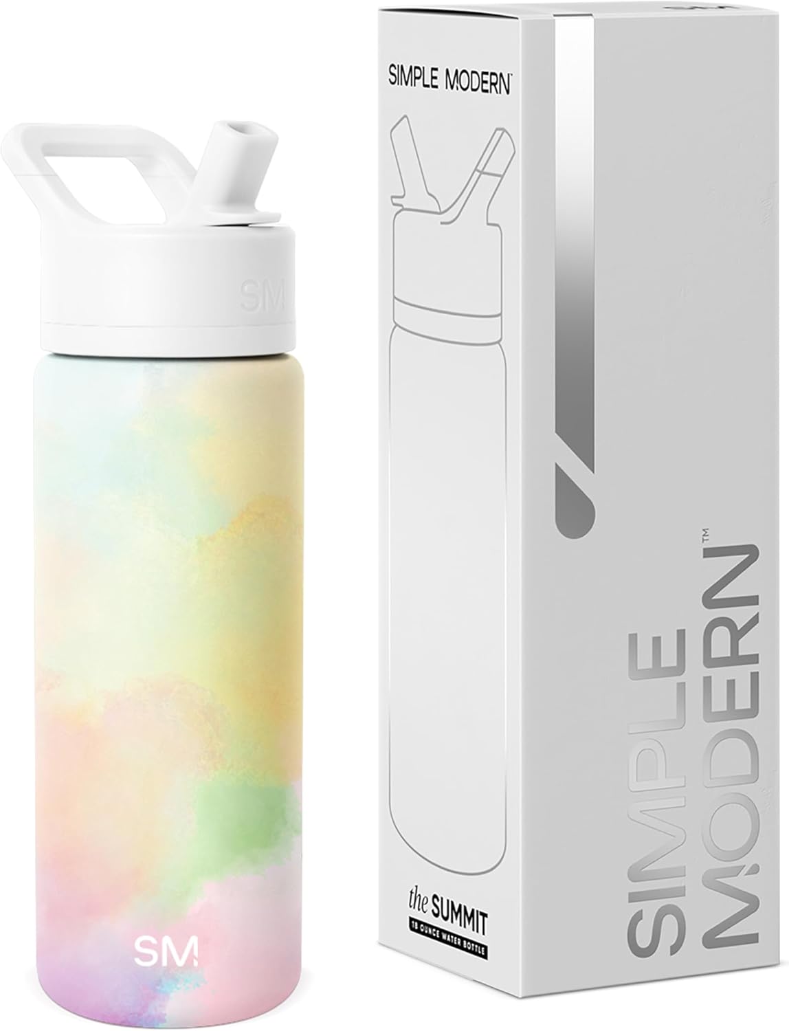 Simple Modern Kids Water Bottle with Straw Lid | Vacuum Insulated Stainless Steel Metal | Reusable Leak Proof BPA-Free Thermos for School | Summit Collection | 18oz, Cotton Candy Tie Dye