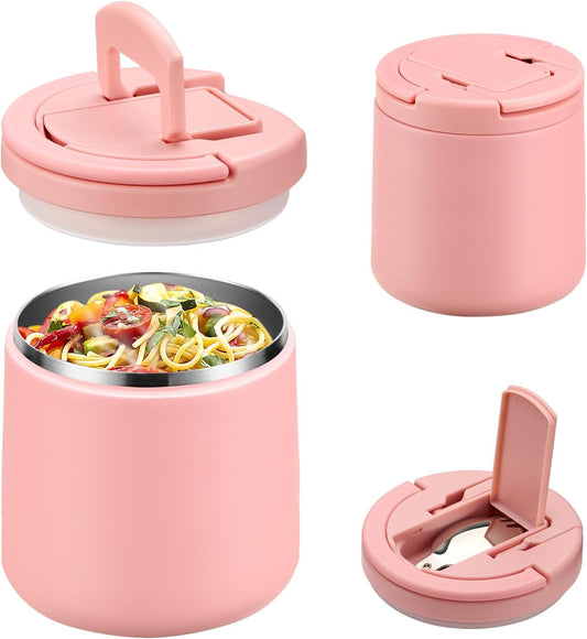 Soup Thermo for Hot Food 20oz Lunch Containers with Buckle Lid Wide Mouth Hot Food Jar Vacuum Insulated Stainless Steel Bento Box Leakproof with Spoon(Pink)