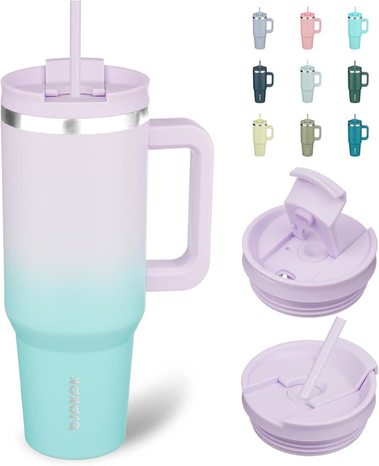 BJPKPK Tumbler With Handle 40 oz Stainless Steel Insulated Tumbler With Lid And Straw For Water Or Ice Coffee,Lavender Green