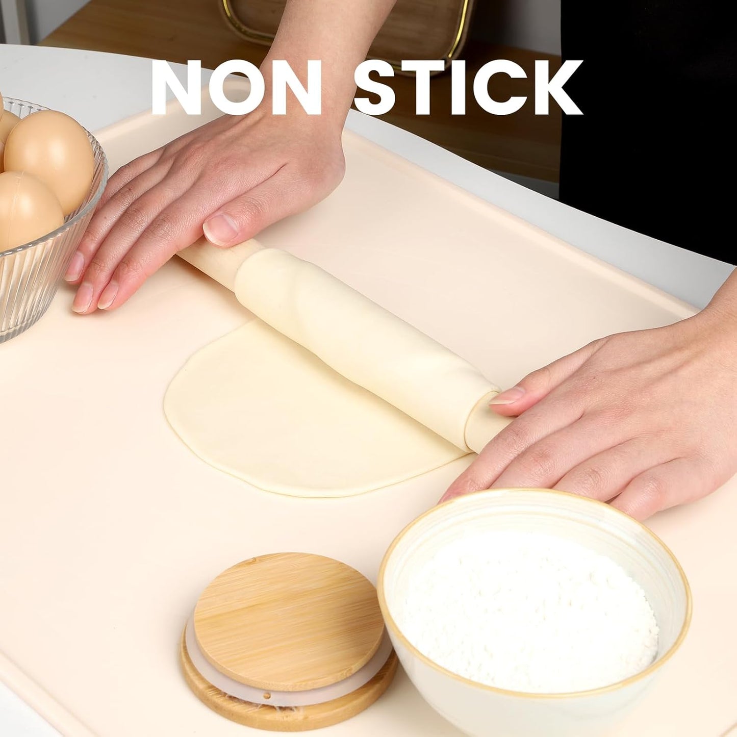 Silicone Baking Mat - Extra Thick Non-Stick Pastry Mat with Measurement Markings, 21"x15" Non-Slip Silicone Pad with Raised Edges（Apricot）
