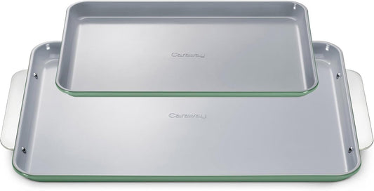 Caraway Non-Stick Ceramic Baking Sheet Duo - Naturally Slick Ceramic Coating - Non-Toxic, PTFE & PFOA Free - 18 x 13" Large & 15 x 10" Medium - Sage