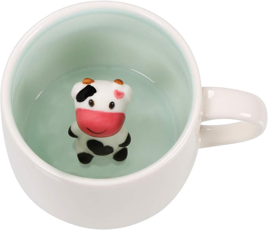 Baby Cow Ceramic Cup Hidden 3D Animal Inside Mug,12 oz Cute Cartoon Handmade Figurine Mugs,Christmas Birthday Surprise for Friends Family or Kids (Baby Cow)