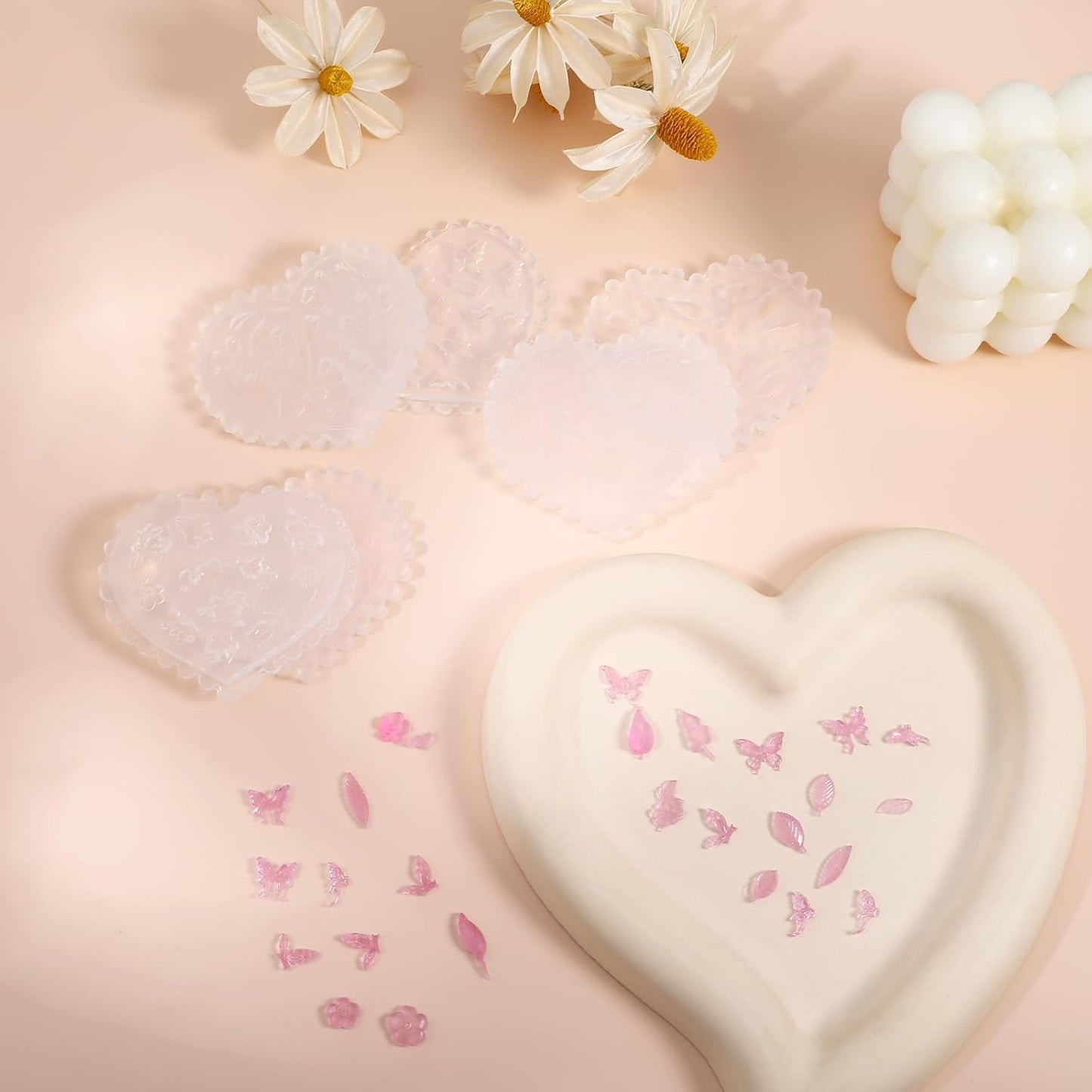 6 Pcs Polymer Clay Molds, Polymer Clay Cutters Molds for Crafts Air Dry Earrings Tools, Jewelry Mini Silicone Resin Flower Molds, Epoxy Polymer Clay Earring Cutters Shapes Making Kit Extruder