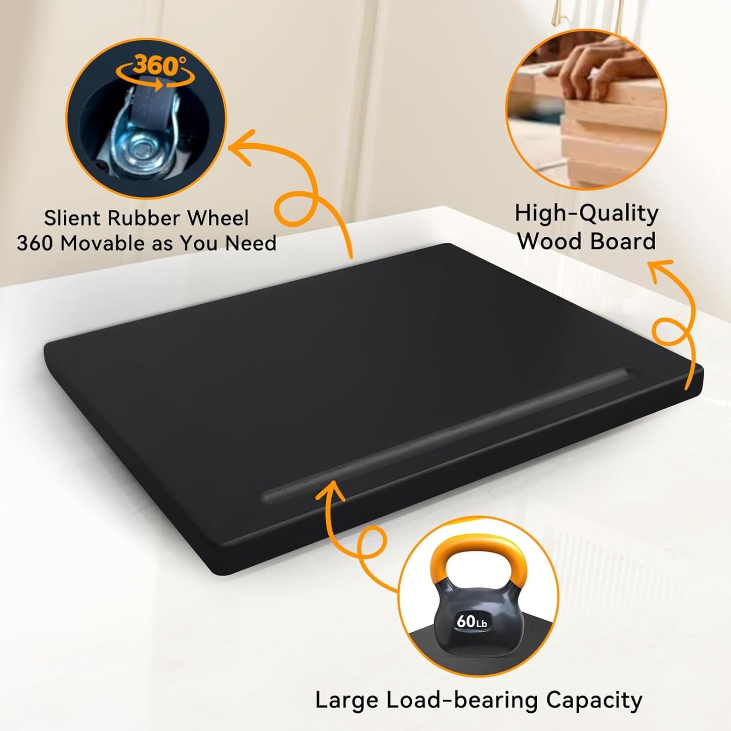 Wood Appliance Sliders with 360' Wheels, Sliding Tray for Coffee Maker & Heavy Kitchen Appliances,Countertop Appliance slider for Kitchen Appliance, Premium Wood Rolling Tray,No Assemble (Deep-Small)