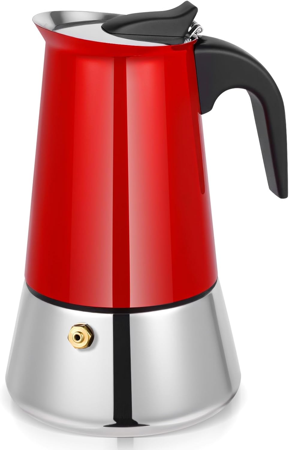 Moka Pot, 6 Cups (10.6 oz) Stovetop Espresso Maker, 304 Stainless Steel Moka Pot, Induction Compatible, Red
