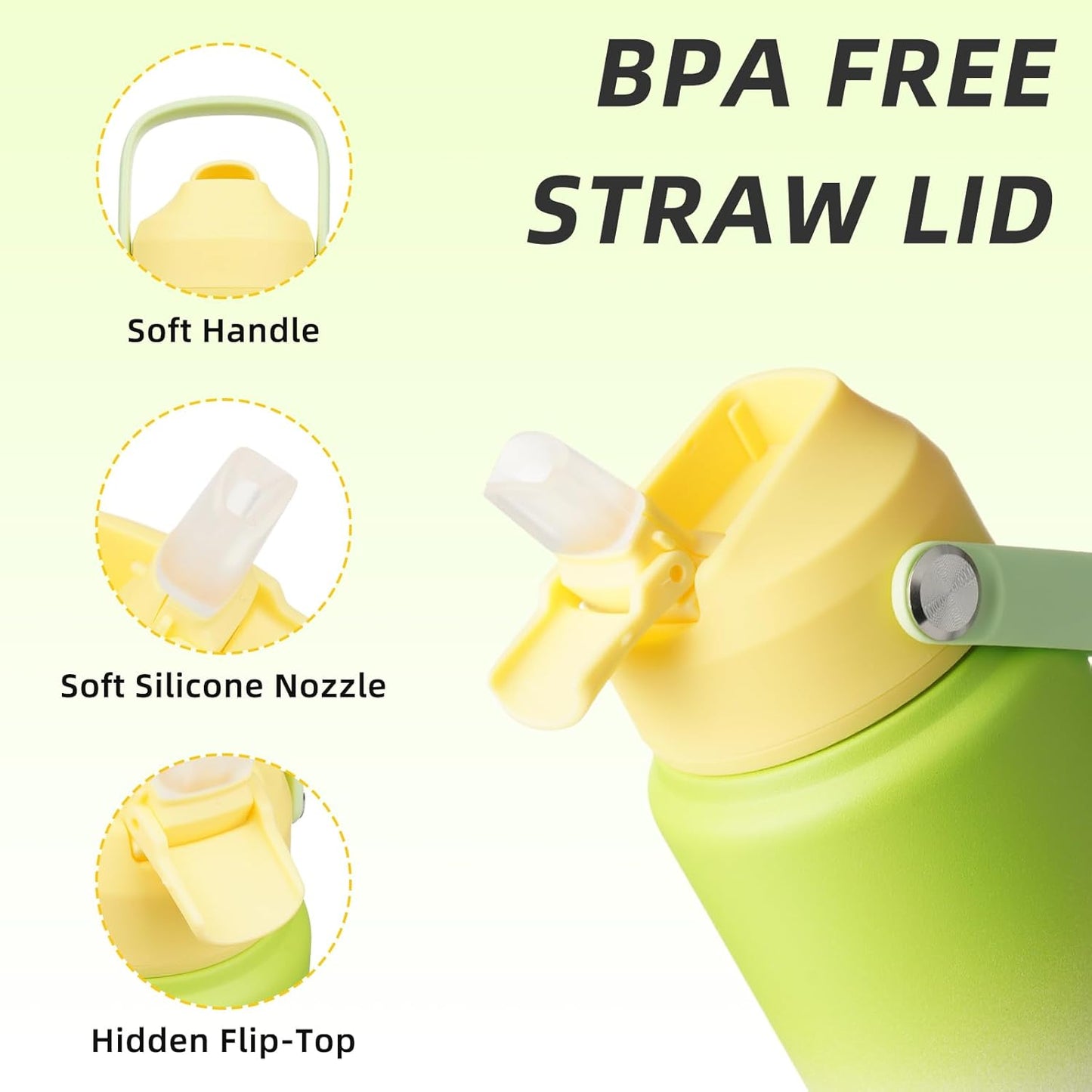 BJPKPK Water Bottle with Straw Lid, 24oz Vacuum Insulated Water Bottles, Metal Stainless Steel Thermos for Sports, Travel, BPA Free Leak Proof Thermos, Cups, Flasks, Tumblers,Green