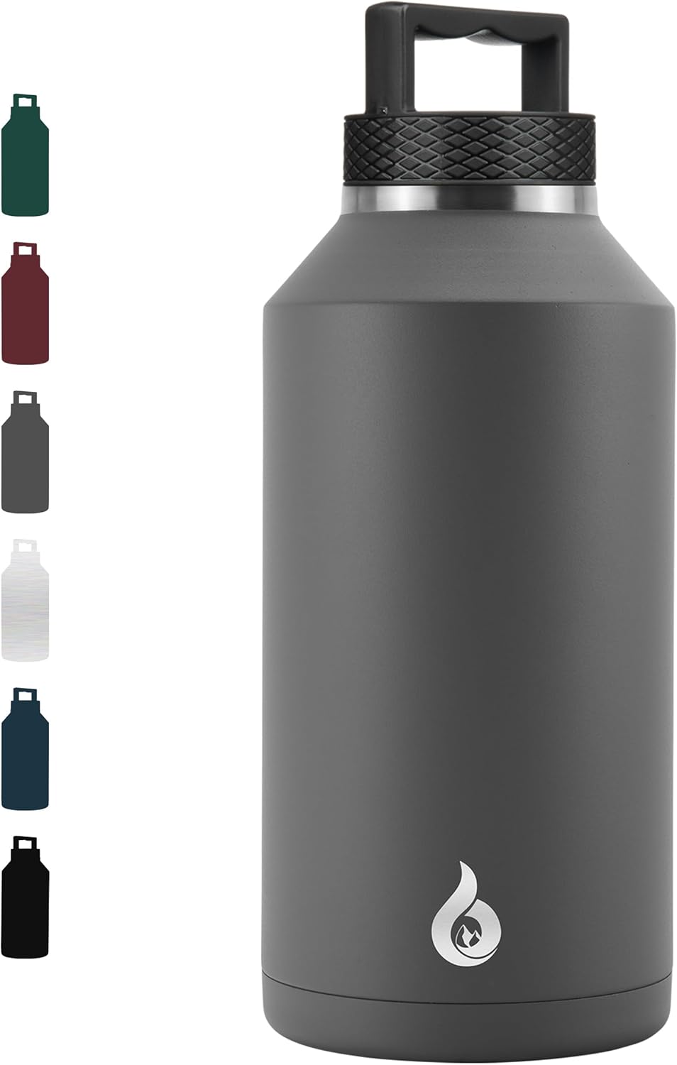 BJPKPK Half Gallon Water Bottle Insulated, Dishwasher Safe 64 oz Water Bottle with Handle, Leakproof BPA Free Water Jug, Large Stainless Steel Thermos for Sports, Grey