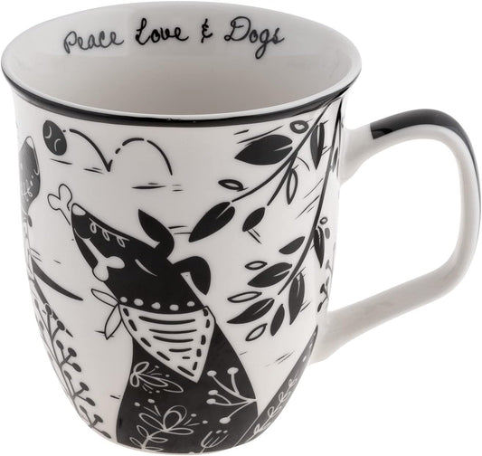 Karma Gifts 16 oz Black and White Boho Mug Dog - Cute Coffee and Tea Mug - Ceramic Coffee Mugs for Women and Men