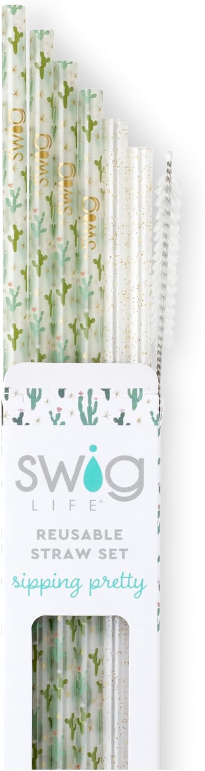Swig Life Reusable Straws Desert Child + Gold Glitter Tall Straw Set & Cleaning Brush, Each Straw is 10.25 inch Long (Fits Swig Life 20oz Tumblers, 22oz, and 32oz Tumblers)
