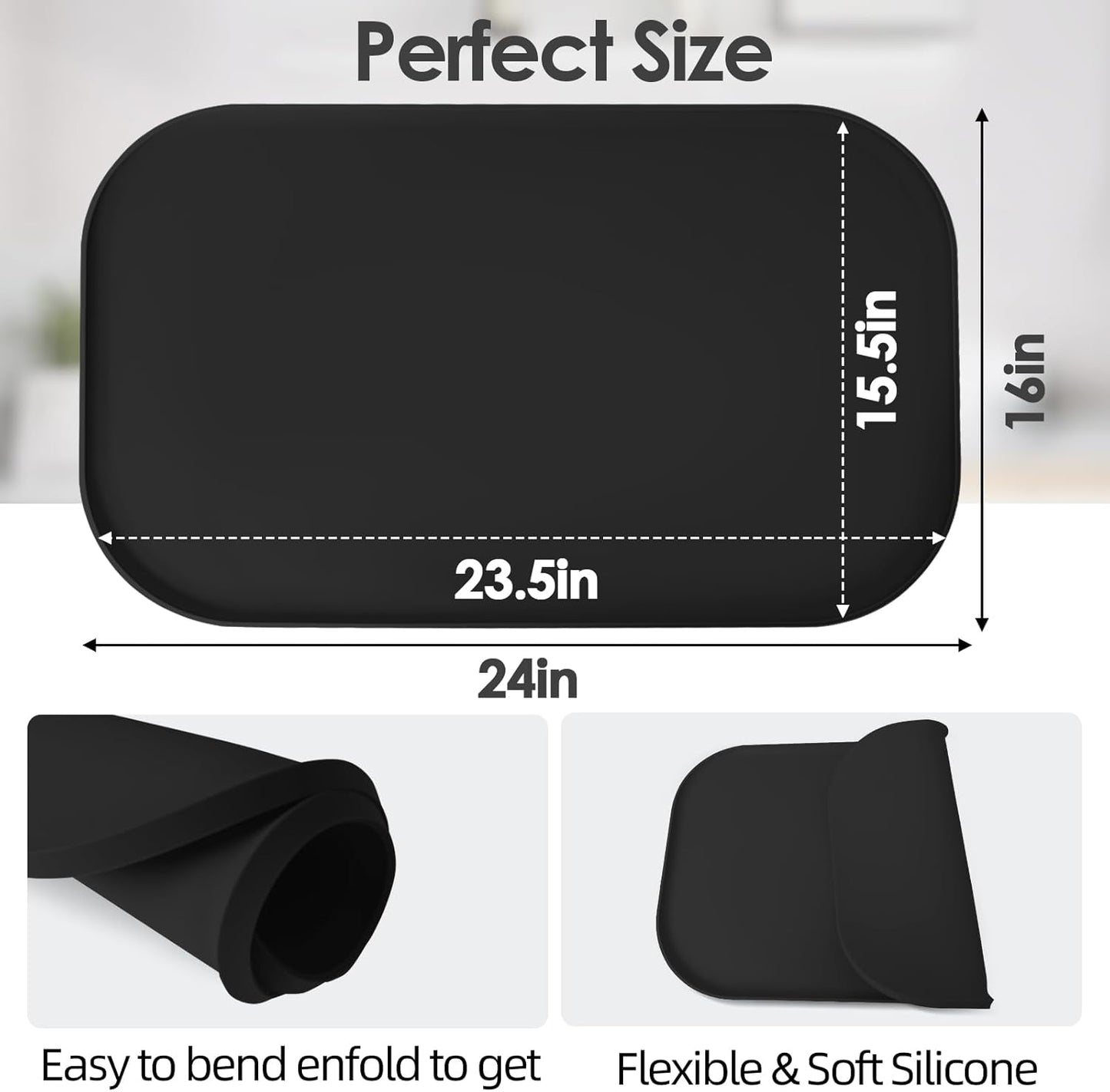 TOHONFOO Silicone Coffee Maker Mat with Lip, 24'' x 16'' Heavy Duty Coffee Maker Mat for Countertops, Coffee Tray Fit Under Coffee Machine Appliance Automatic Machines Espresso Accessory, Black