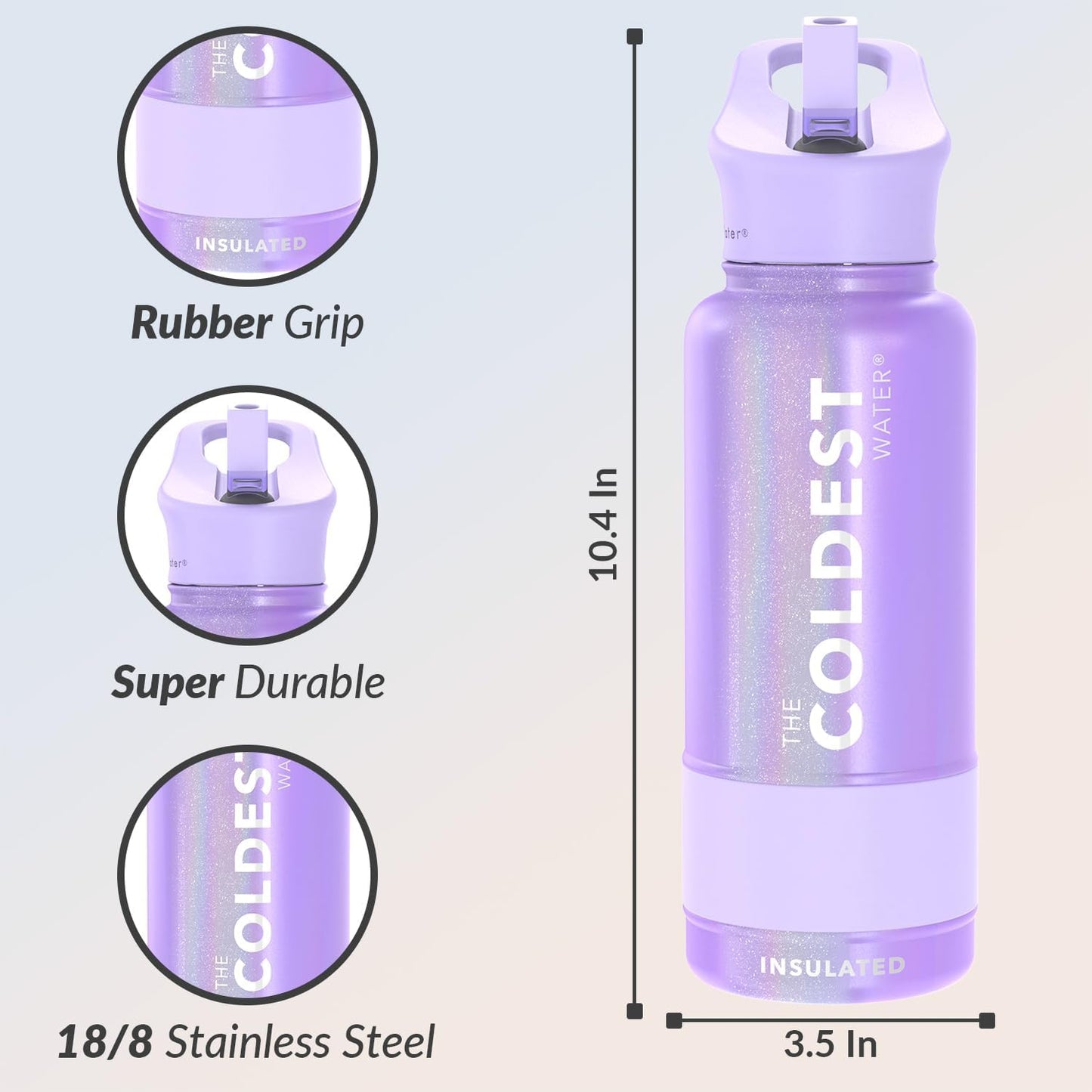 Coldest Insulated Water Bottle with Straw Lid - Stainless Steel Metal Insulated Bottle for Men & Women (Saturn's Moon Purple Glitter, 40 oz)