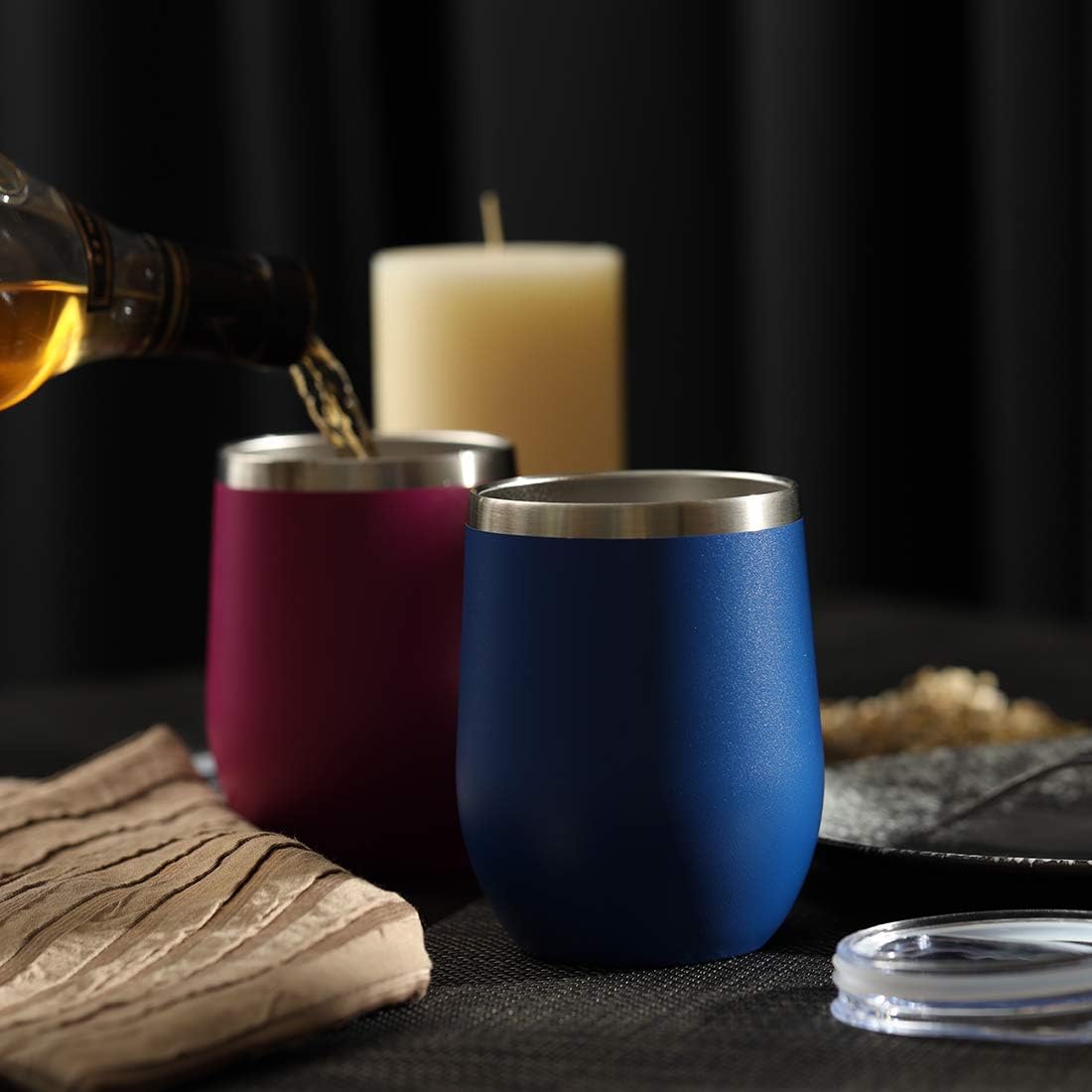 DOMICARE Stainless Steel Wine Tumbler Bulk with Lid, Personalized Insulated Tumblers Set, 12oz Travel Coffee Cups Pack of 1, Dark Blue