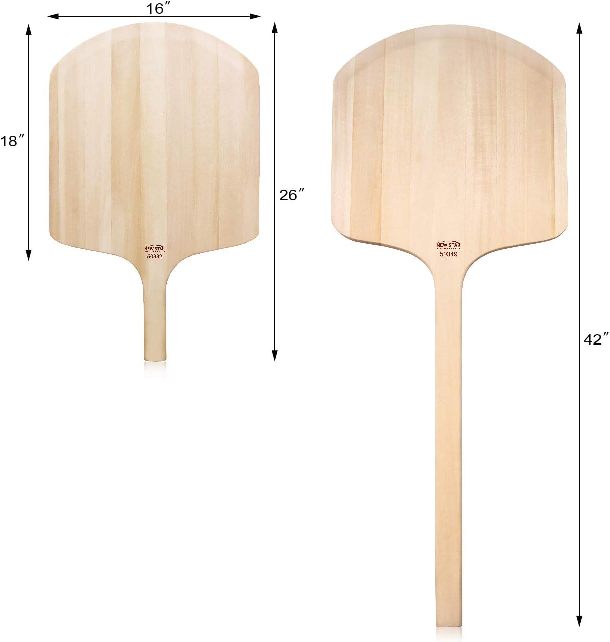 New Star Foodservice 50332 Restaurant-Grade Wooden Pizza Peel, 18" L x 16" W Plate, with 8" L Wooden Handle, 26" Overall Length
