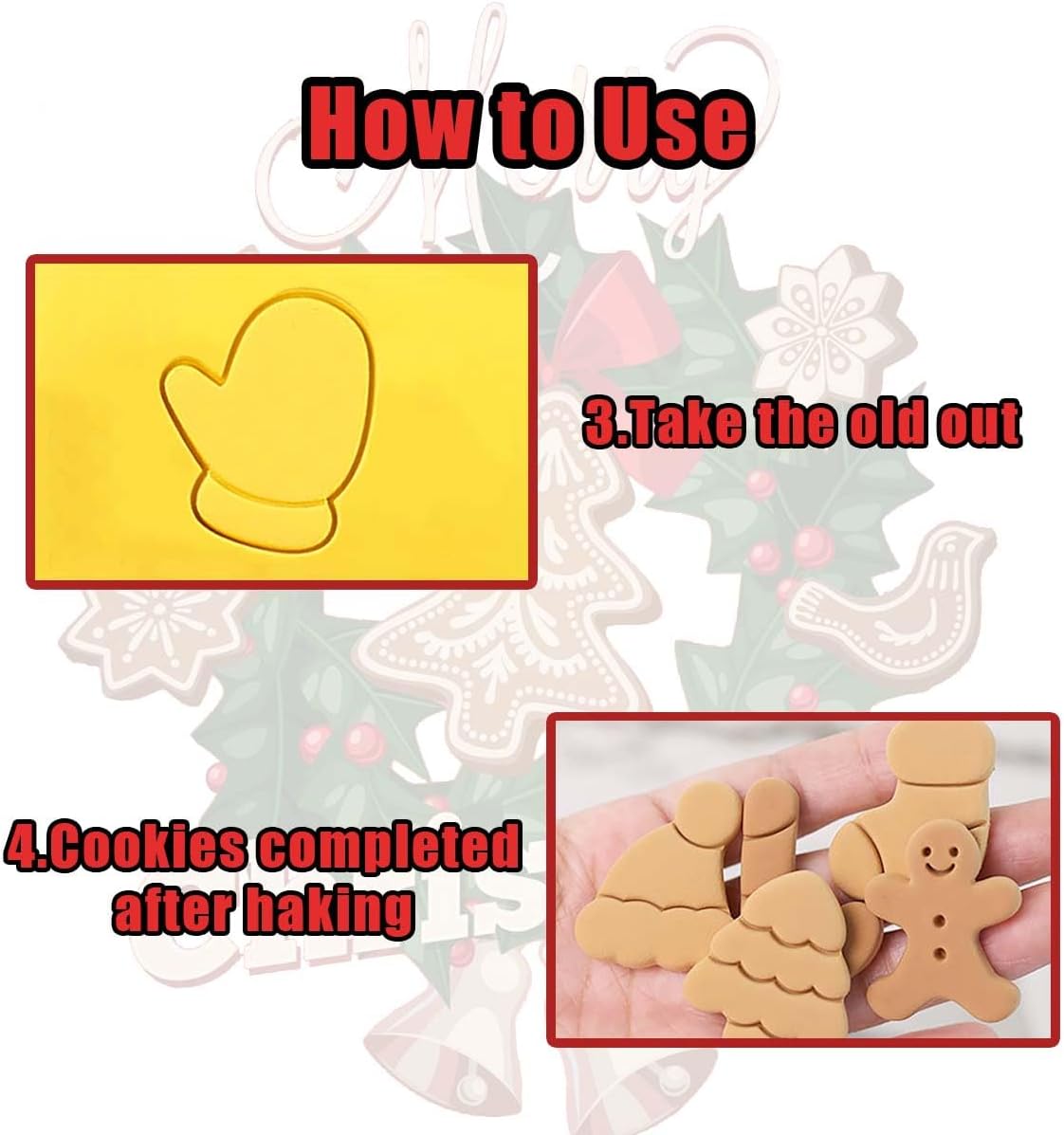 8 Piece Mini Christmas Cookie Cutters, 3d Raised Design Gingerbread Cookie Stamps, Cookie Cutter Set suitable for Frosting Decoration, Mini Pie Molds, Apple Pie Pastry Biscuit Cutter (Christmas-A)