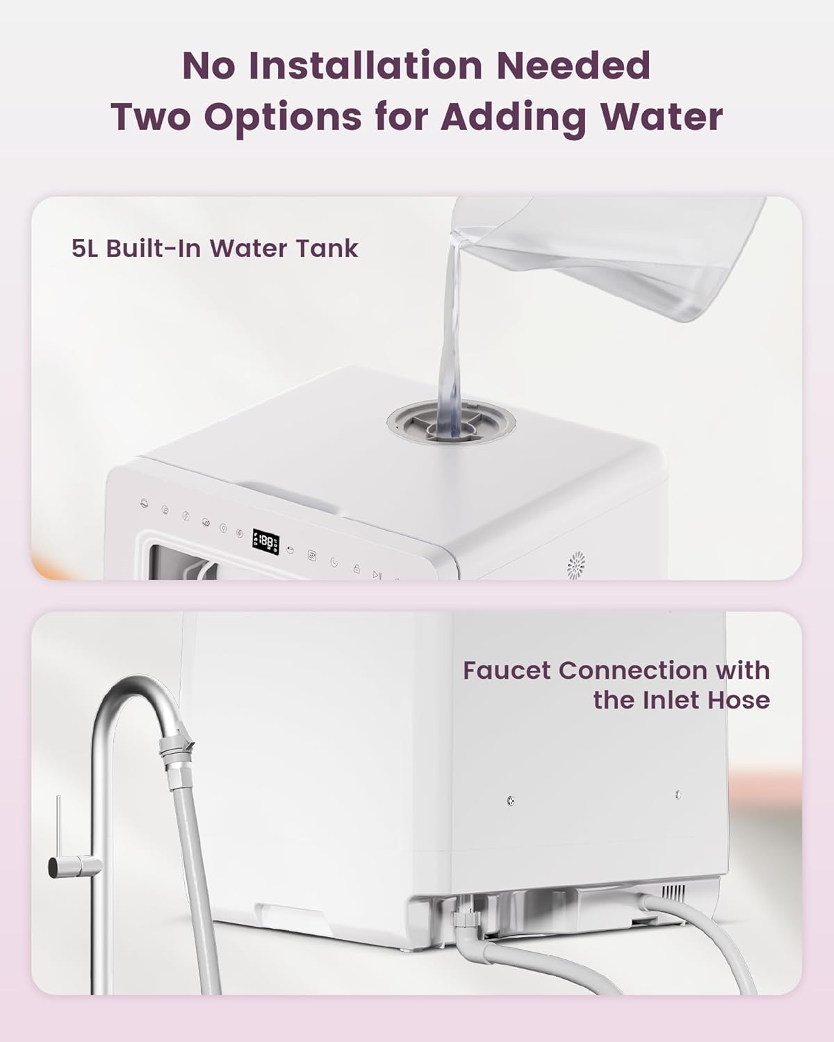 HAVA Countertop Dishwasher with Water Softener and Enhanced Energy Efficiency, Portable Dishwasher with 8 Wash Programs, Child Lock & Delayed Start Function, No Installation Needed - Misty Lilac