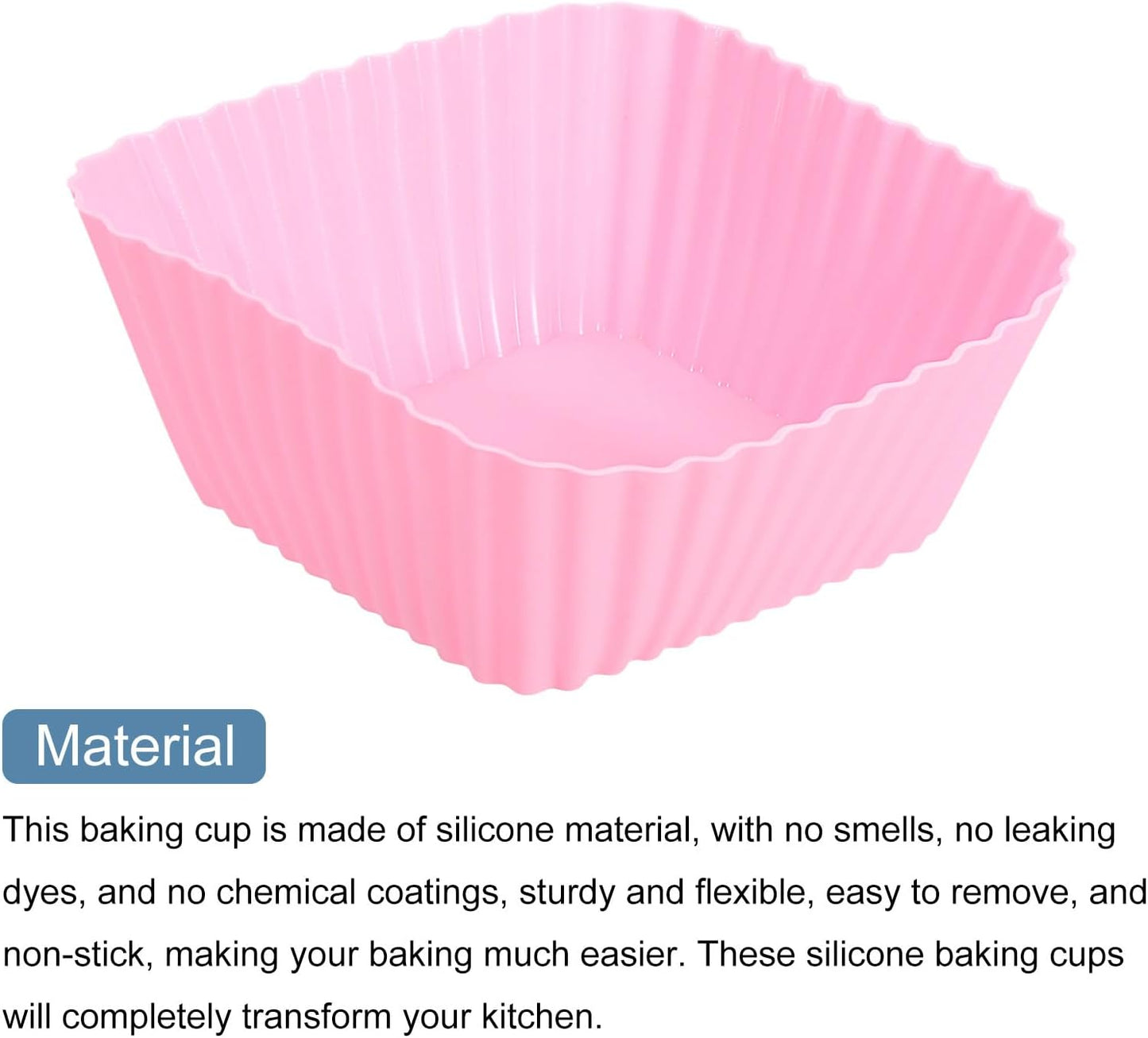 uxcell 36Pcs Silicone Cupcake Baking Cups, Silicone Muffins Liners Non-Stick Square Baking Cups, for Cooking Eggs Baking Muffins and Make a Cake(Pink)