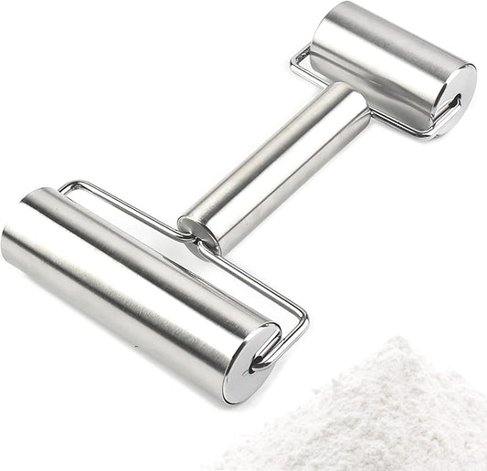 Pastry Pizza Roller, Smooth Non Stick Stainless Steel Rolling Pin Time-Saver Pizza Dough Roller for Home Kitchen Baking Cooking, H Shape Rolling Pins