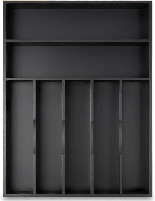 Silverware Organizer Kitchen Drawer Organizer Utensil Organizer Bamboo Silverware Holder Cutlery Organizer in Drawer Flatware Organizer Tray(7 slots, Black
