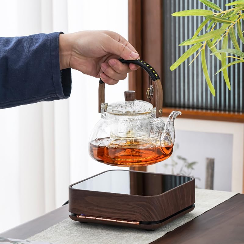 ZENATION Japanese Style 950ml Glass Teapot with Removable Infuser, Stovetop Safe Tea Kettle, Blooming and Loose Leaf Tea Maker Set (Clear)
