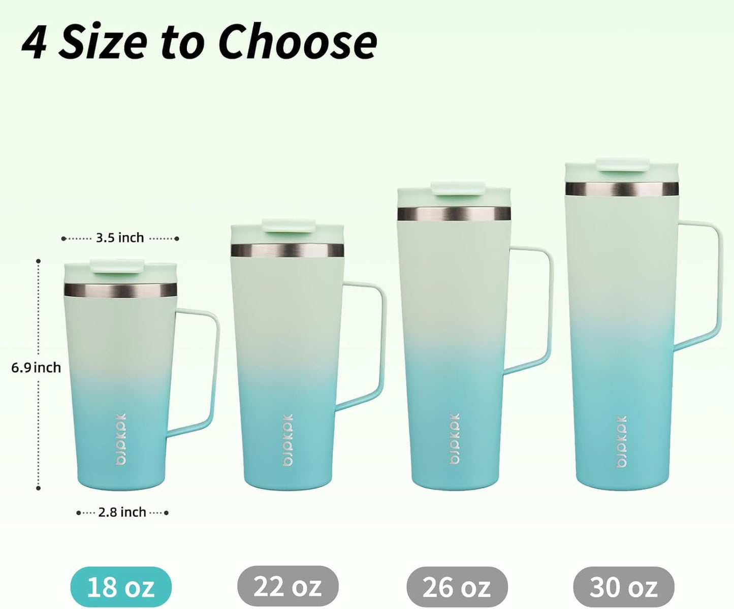 BJPKPK Insulated Tumbler with Handle, 18oz Insulated Tumblers with Lid and Straw, Stainless Steel Metal Water Bottles, Coffee Travel Mugs, Cups, Mint