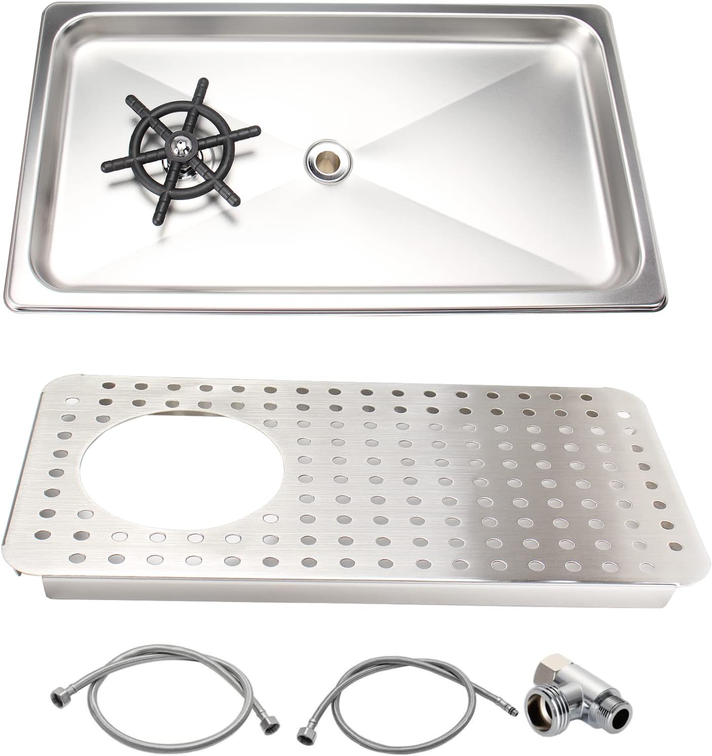 DIBTSA Glass Rinser, Stainless Steel Espresso Cup Pitcher Rinser Sink with Spray,Drain and Drip Tray, Silver Middle Size 16.65 x 8.81 x 1.1 inches