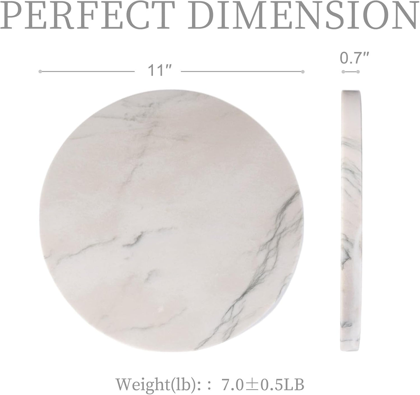 Koville Brazilian Natural Marble Cutting Board for Kitchen, 11inch Round Hand Crafted Marble Slab for Cheese, Charcuterie, Pastry Board - Wedding Gift, House Warming Gift(White Macaubas)