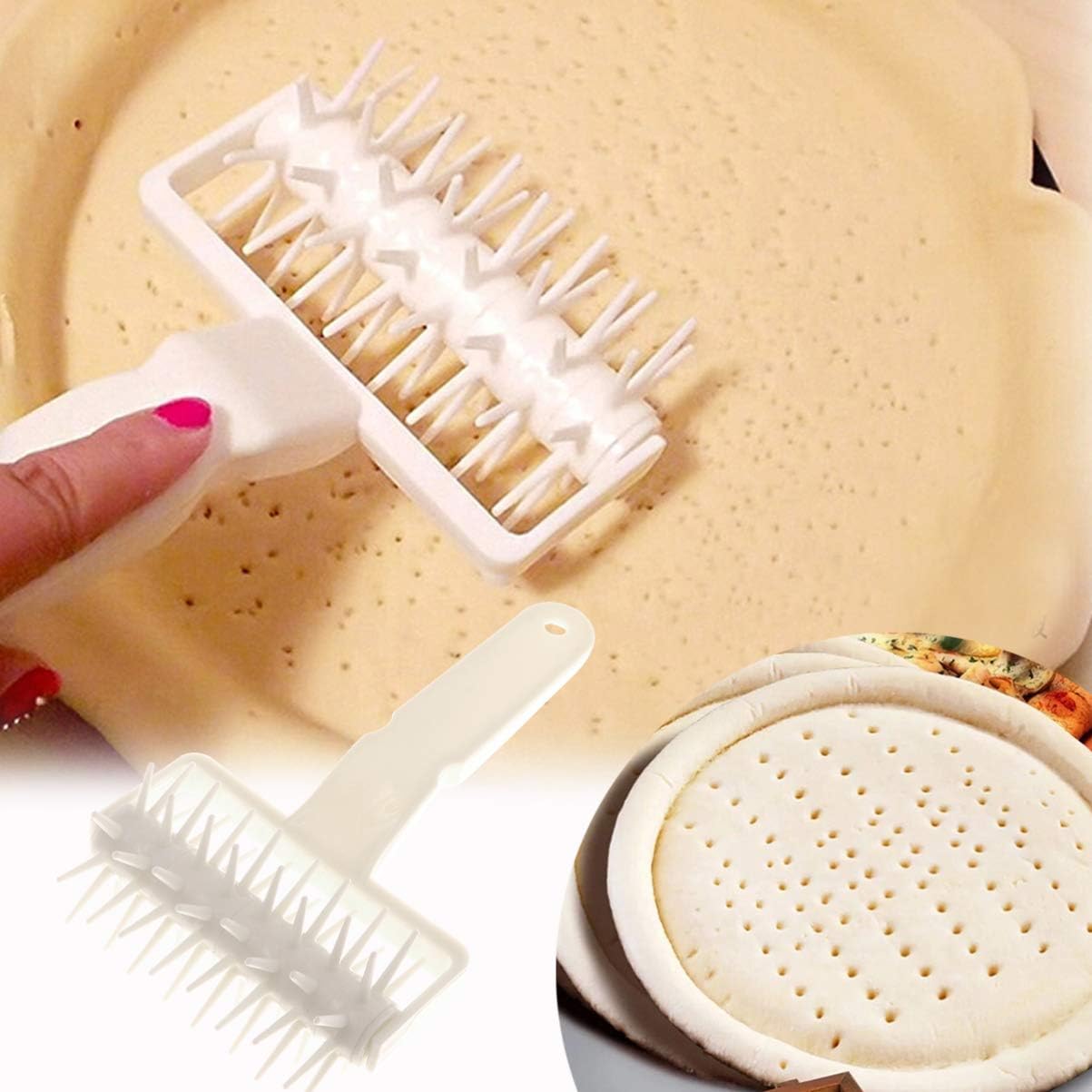 DOITOOL Punch Tool Pizza Dough Roller Docker Helps Cook Thin Crust Pizza Uniformly and Prevents Dough From Blistering Challah Bread Plastic Drum