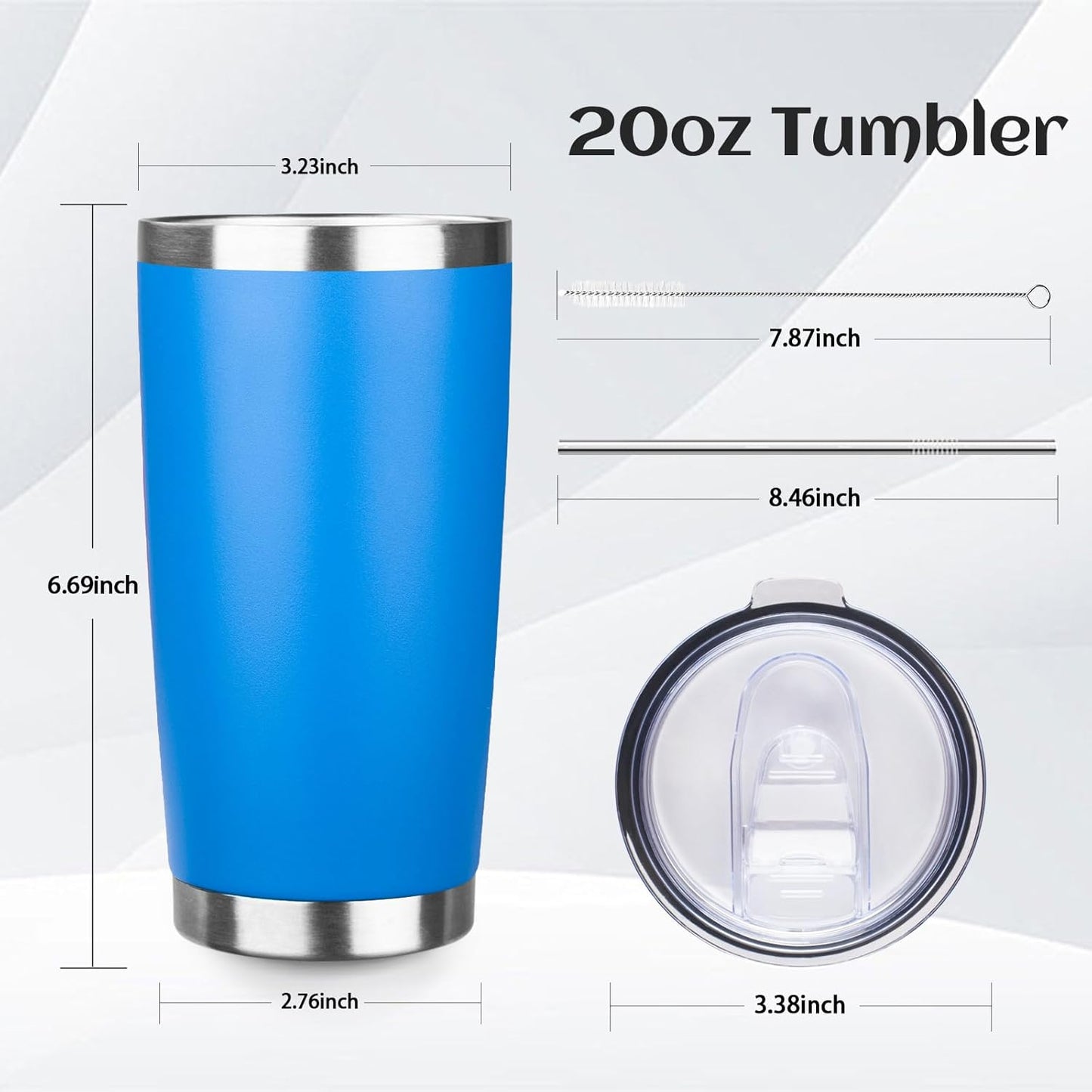20oz Tumbler Bulk with Lid and Straw, Stainless Steel Double Wall Vacuum Insulated Travel Mug, Powder Coated Coffee Cups for Hot and Cold Drinks,Funny Gifts for Women Men(Scuba blue,1)