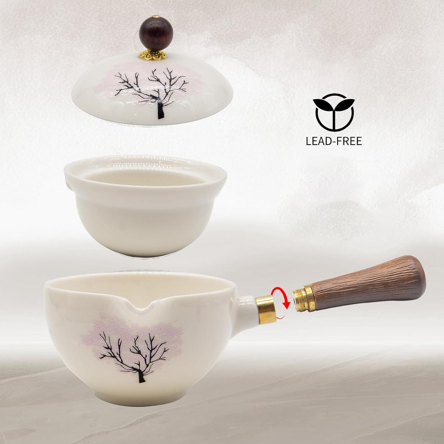 LURRIER Porcelain Chinese Gongfu Tea Set,Portable Teapot Set with 360 Rotation Tea maker and Infuser,Portable All in One Gift Bag for Travel,Home,Gifting,Outdoor and Office (Sakura)