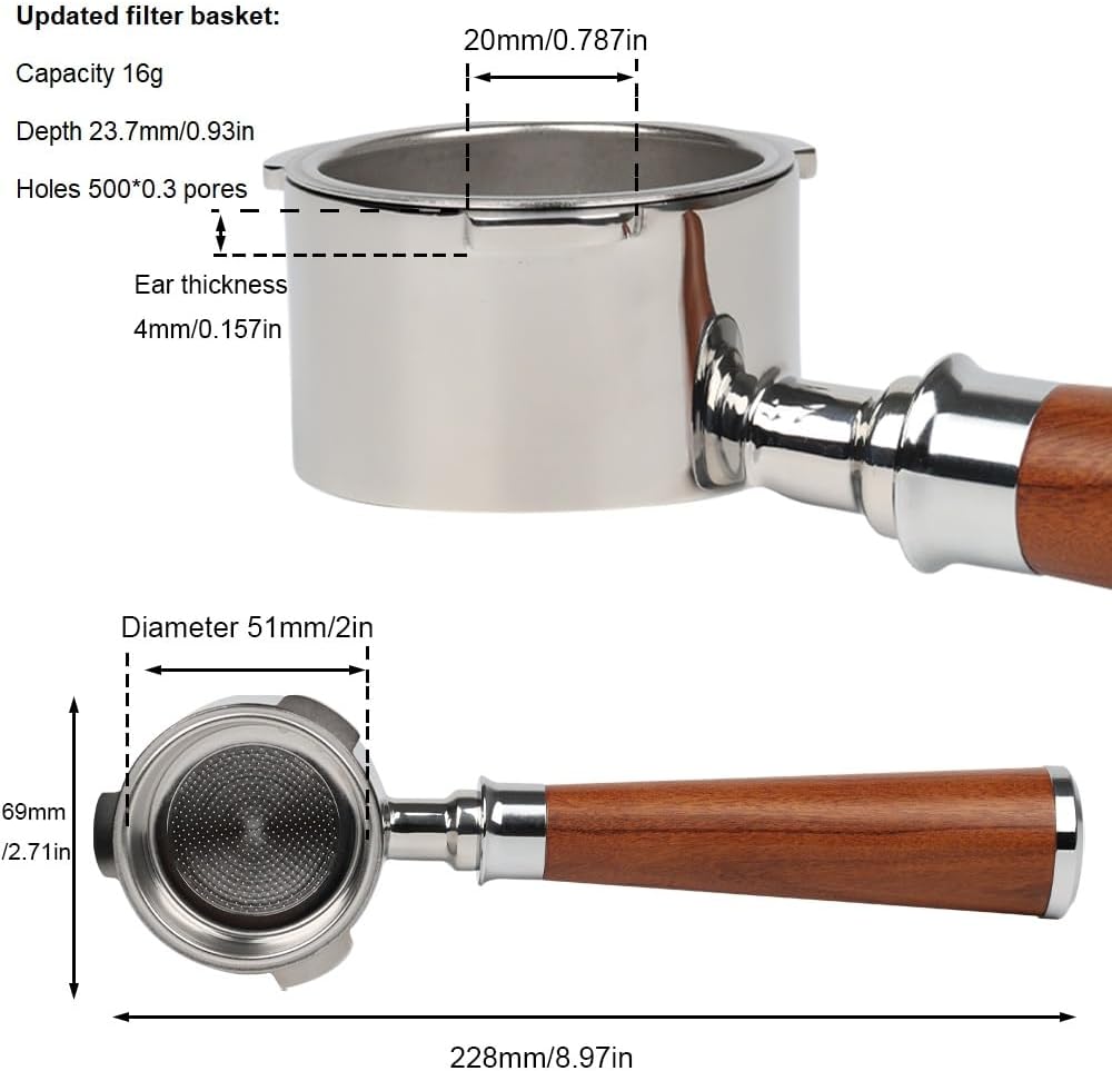 51mm Bottomless Portafilter 3 Ears with Puck Screen | Compatible with CASABREWS Espresso Machine CM5418, 3700Essential, 3700Gense (Prongs Thickness 4mm)