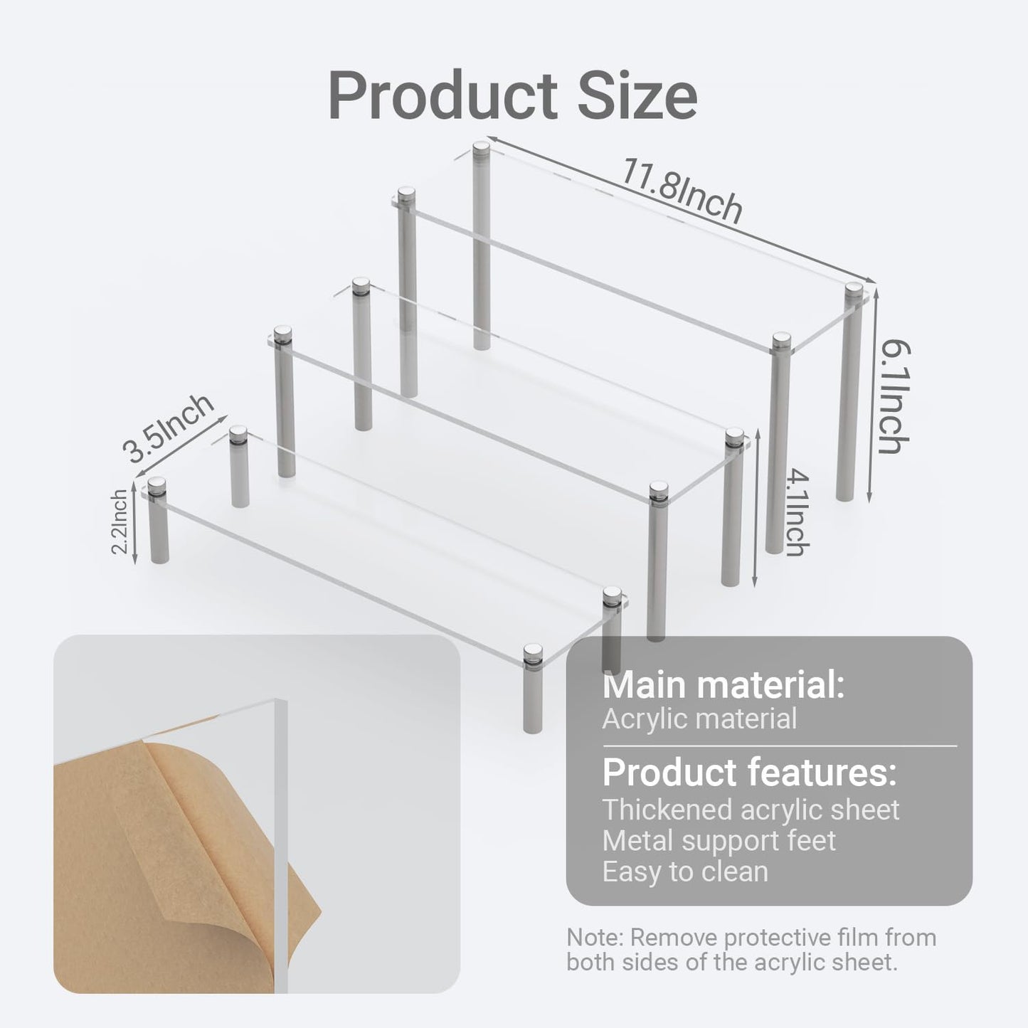 3 Pcs Acrylic Riser, Display Stand Clear Shelf for Cupcake Food Desserts Holder Cosmetic Products Tabletop Use and More (Large)