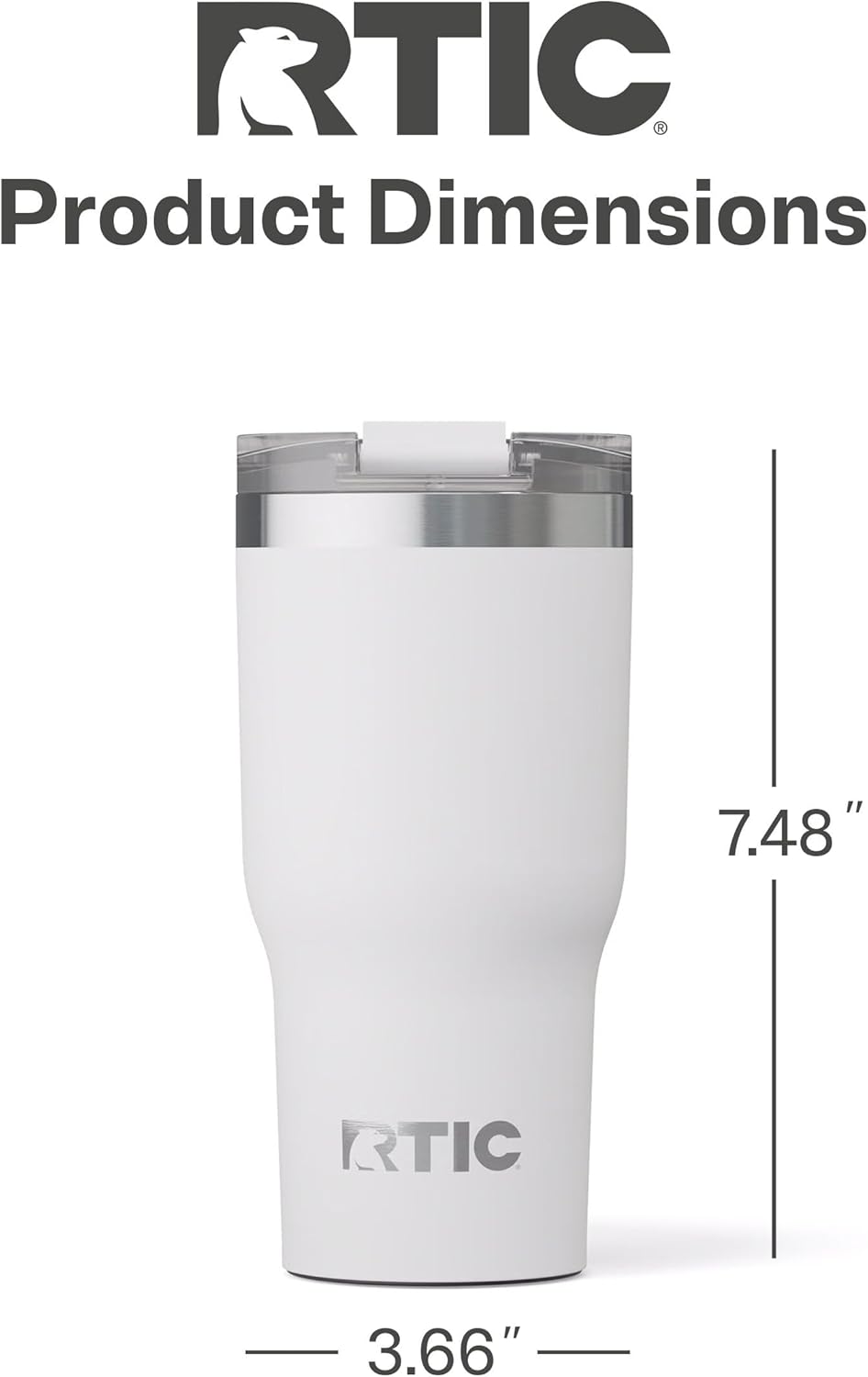 RTIC 20oz Essential Tumbler with Lid, Insulated, Stainless Steel, Metal, Double Wall Vacuum-Insulation, Ceramic Lined, Travel Cup for Iced Coffee, Tea, Hot and Cold Drink, White